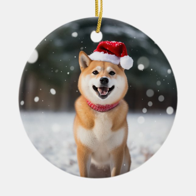 Adorno De Cerámica Keepsake de los Navidades de perros de la Inu Shib (Frente)