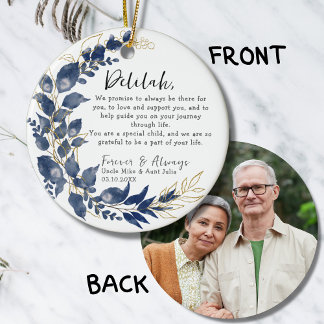 Adorno De Cerámica Keepsake de los padrinos - las hojas azules del ba