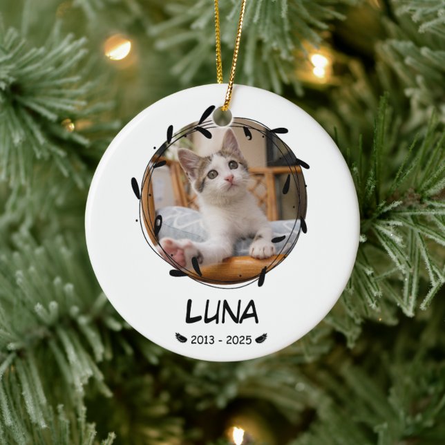 Adorno De Cerámica Keepsake del homenaje al gato personalizado - Foto (Árbol)