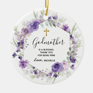 Adorno De Cerámica Keepsake geométrico Floral Purple Godparent