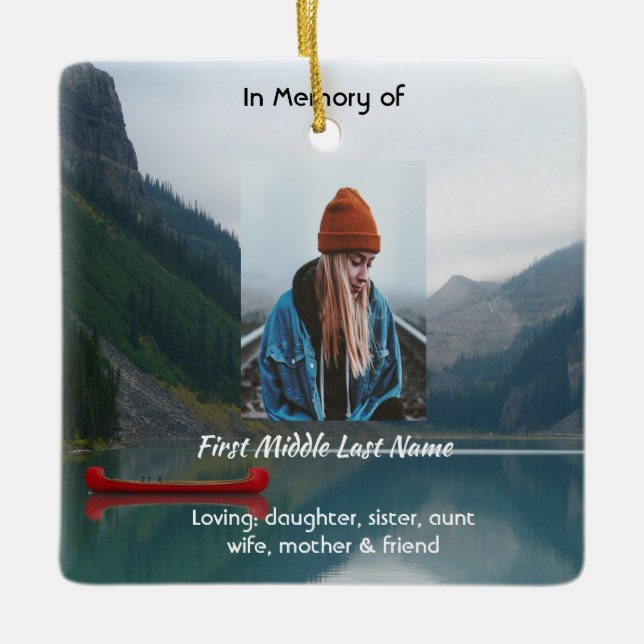 Adorno De Cerámica Keepsake Memorial Wilderness Lake Canoe (Anverso)