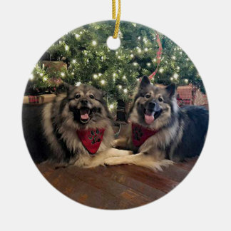 Adorno De Cerámica Keeshond con el árbol de navidad