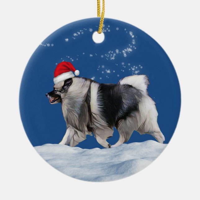 Adorno De Cerámica Keeshond Santa Navidades (Frente)