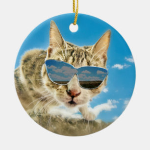 Adorno De Cerámica Kewl Kat que lleva Sunglassses