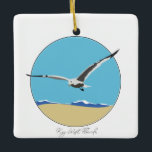 Adorno De Cerámica Key West, Florida Sea Gull over Beach<br><div class="desc">El adorno de cerámica con una imagen de gaviota marina bidimensional sobrevolando la playa con olas. Key West,  Florida en escritura en la parte inferior.</div>