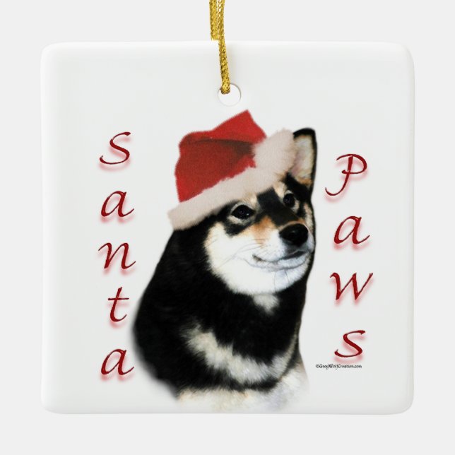 Adorno De Cerámica Keychain de Shiba Negra Inu Santa Paws (Anverso)