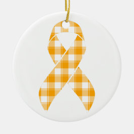 Adorno De Cerámica Kidney Cancer Awareness Plaid Orange Ribbon