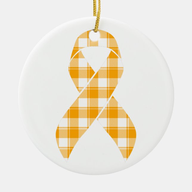 Adorno De Cerámica Kidney Cancer Awareness Plaid Orange Ribbon (Frente)