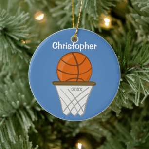 Adorno De Cerámica Kids Personalized Basketball Blue Ornament