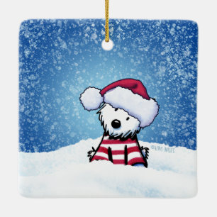 Adorno de cerámica KiniArt™ de Westie Navidad