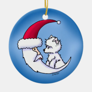 Adorno De Cerámica KiniArt Westie Santa Moon
