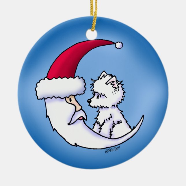Adorno De Cerámica KiniArt Westie Santa Moon (Frente)