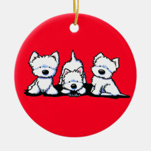 Adorno De Cerámica KiniArt Westie Trio