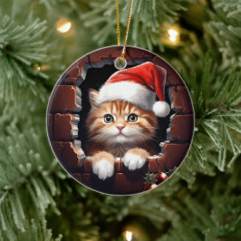 Adorno De Cerámica Kitten bebé en Navidades de Sombrero de Santa Marí