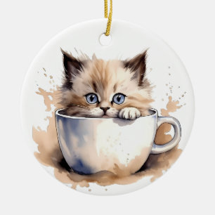 ADORNO DE CERÁMICA KITTEN DE FLUFFET ADORABLE EN UNA TEACUP