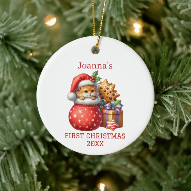Adorno De Cerámica Kitten lindo primera Navidad (Árbol)