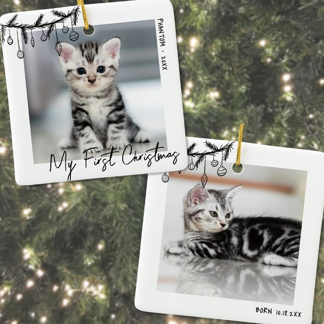 Adorno De Cerámica Kitten mi primera foto de Mascota de Navidad (Kitten My First Christmas Pet Photo Ceramic Ornament)
