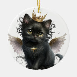 ADORNO DE CERÁMICA KITTEN NEGRO ADORABLE CON ALAS ANGELES
