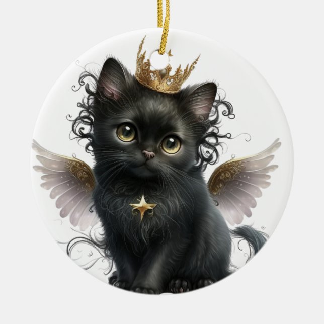 ADORNO DE CERÁMICA KITTEN NEGRO ADORABLE CON ALAS ANGELES (Frente)