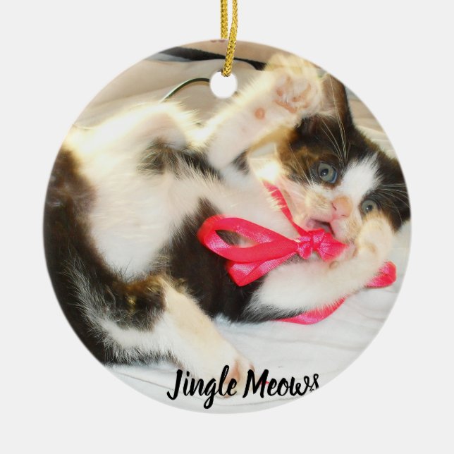 Adorno De Cerámica Kitten Photo Text Jingle Meows, Customize,  (Frente)