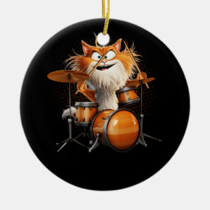 Adorno De Cerámica Kitten Rock Band Funny Gato Drummer Kitty Jugando 
