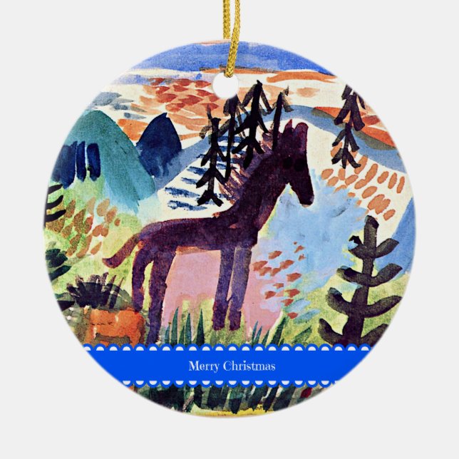 Adorno De Cerámica Klee - El caballo, Feliz Navidad, (Frente)