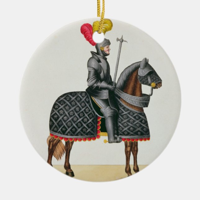 Adorno De Cerámica Knight en la armadura en su caballo, placa 'de un (Frente)