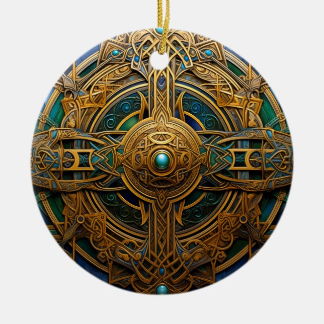 Adorno De Cerámica Knot Celtic Green Gold Knotwork (Frente)