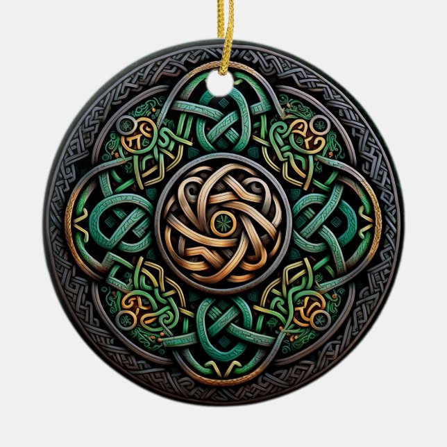 Adorno De Cerámica Knot Celtic Green Gold Knotwork (Frente)