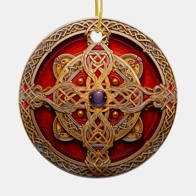 Adorno De Cerámica Knot Celtic Red Gold Knotwork (Frente)