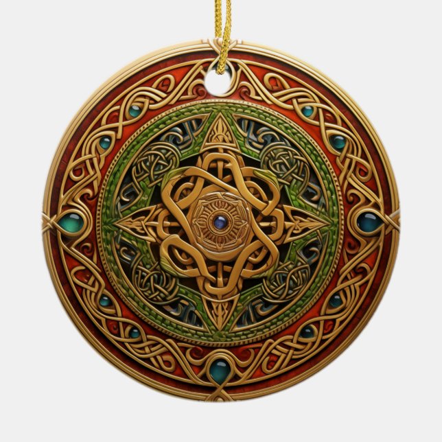 Adorno De Cerámica Knot Celtic Red Green Gold Knotwork (Frente)