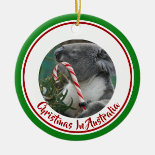 Adorno De Cerámica Koala con caña de candy en árbol de eucalipto
