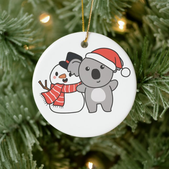 Adorno De Cerámica Koala Con Snowman En Invierno Para Navidades Cerám (Árbol)