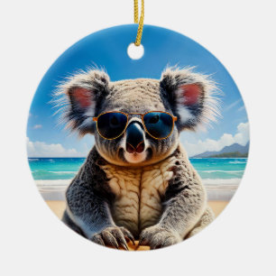 Adorno De Cerámica Koala en una playa de arena Feliz Navidad