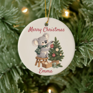 Adorno De Cerámica Koala personalizado de Feliz Navidad para niños