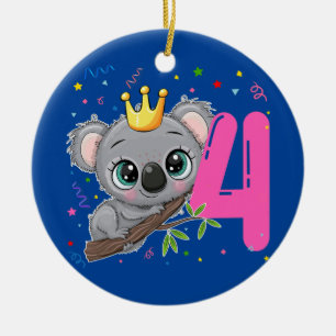 Adorno De Cerámica Koala Princess 4th Birthday Girl 4 Years Old