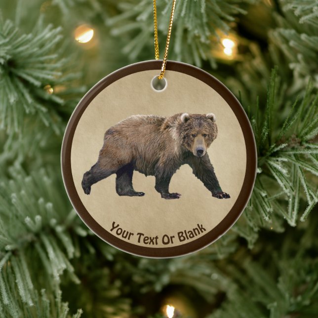 Adorno De Cerámica Kodiak Bear En Papel Antiguo (Árbol)