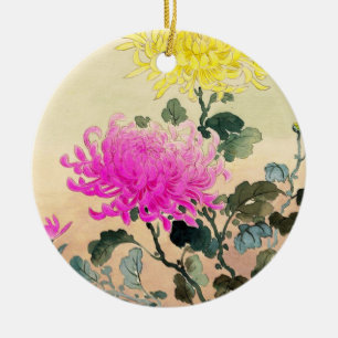 Adorno De Cerámica Koitsu Tsuchiya Crisantemo flores japonesas arte