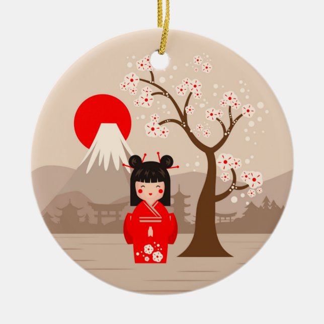 Adorno De Cerámica Kokeshi - Muñeca japonesa (Frente)