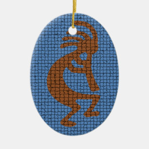 Adorno De Cerámica Kokopelli con estampado de mosaico de flauta