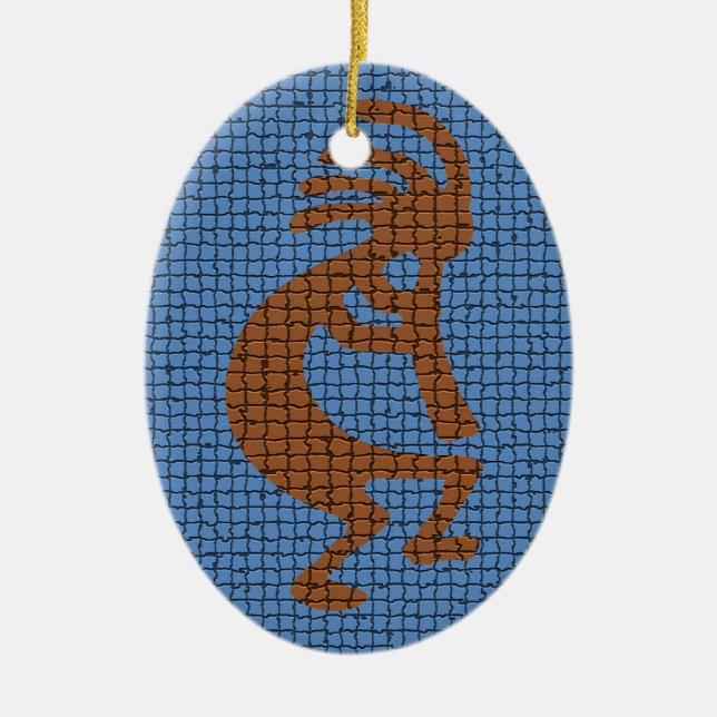Adorno De Cerámica Kokopelli con estampado de mosaico de flauta (Frente)