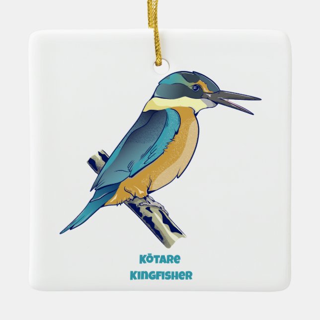 Adorno De Cerámica Kotare Kingfisher NZ BIRD (Anverso)