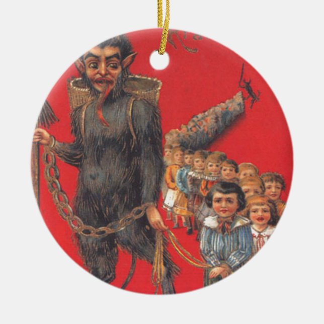 Adorno De Cerámica Krampus Con Niños Malos (Frente)