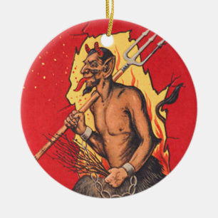 Adorno De Cerámica Krampus Demonio Diablo Horca Vara