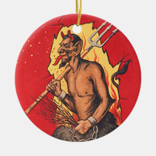 Adorno De Cerámica Krampus Demonio Diablo Horca Vara (Frente)