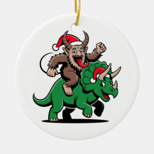 Adorno De Cerámica Krampus montando un dinosaurio Santa Navidad Malva