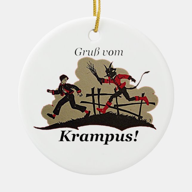 Adorno De Cerámica Krampus persigue al niño (Frente)