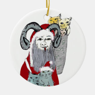 Adorno De Cerámica Krampus que roba gatitos en navidad