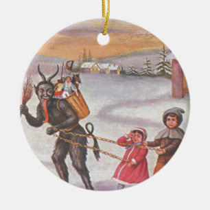 Adorno De Cerámica Krampus robando juguetes y niños