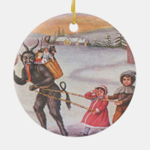 Adorno De Cerámica Krampus robando juguetes y niños